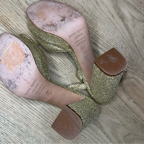 kate spade ♠️ new york Briana Platform Block Heel Gold Glitter Heels Women’s 7.5 - Picture 9 of 10